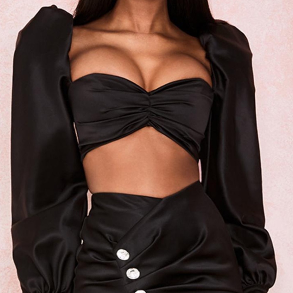 Jana Black Satin Puff Sleeve Bralette